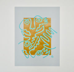 Fingers Faces & Plants in Mustard & Blue Mat