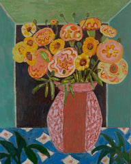 Marigolds on Blue Cloth