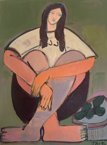 Woman with a Bowl of Avocados