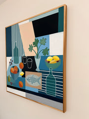 Table with Grapes, Fish and Oranges